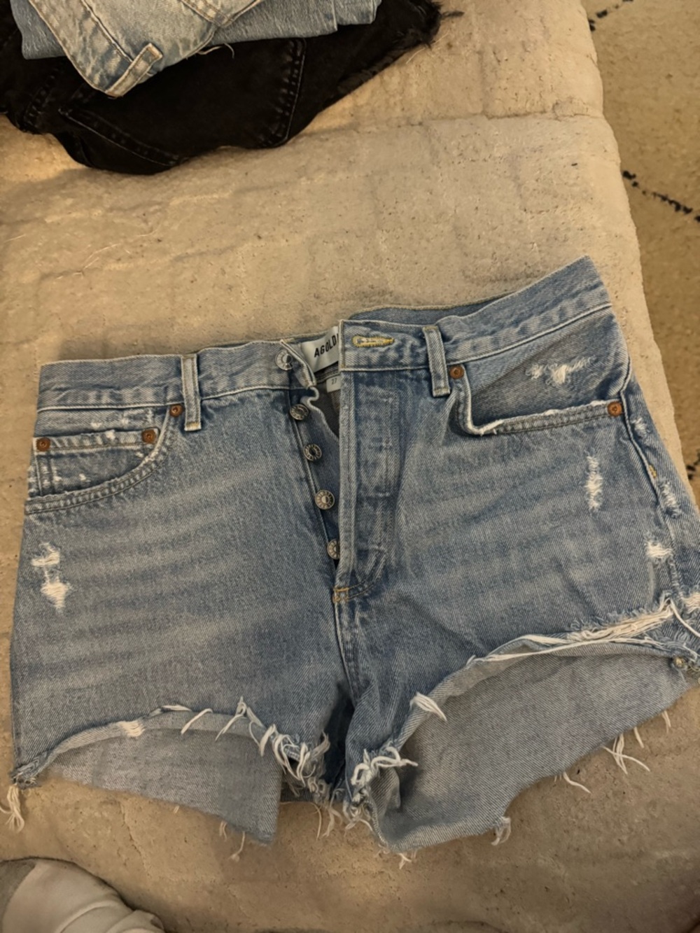 Agolde Light Wash High-Rise Distressed Denim Shorts